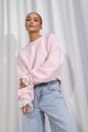 Bluza damska pastelowa z koronką – elegancka bluza dresowa jasnoróżowa