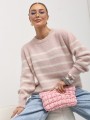 Wiosenny sweter damski w paski z alpaki suri Yarn różowy