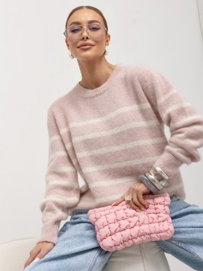 Wiosenny sweter damski w paski z alpaki suri Yarn różowy