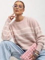 Wiosenny sweter damski w paski z alpaki suri Yarn różowy