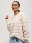 Wiosenny sweter damski w paski z alpaki suri Yarn śmietankowy