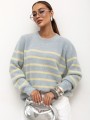Wiosenny sweter damski w paski z alpaki suri Yarn błękitny
