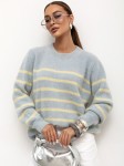 Wiosenny sweter damski w paski z alpaki suri Yarn błękitny