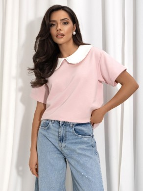 Elegancka bluzka damska z kołnierzykiem Cocomore różowa