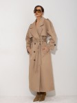Karmelowy długi trencz damski z paskiem elegancki płaszcz Cocomore 