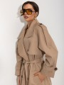 Beżowy długi trencz damski z paskiem elegancki płaszcz Cocomore karmelowy