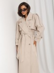 Beżowy długi trencz damski z paskiem elegancki płaszcz Cocomore beżowy