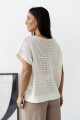 Sweter damski ażurowy z krótkim rękawem z cekinami Madame Sue śmietankowy