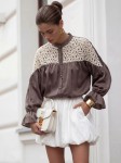 Elegancka bluzka damska koszula z koronką brązowa Cocomore