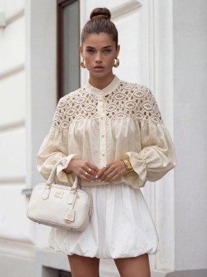 Elegancka bluzka damska koszula z koronką kremowa Cocomore