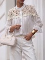 Elegancka bluzka damska koszula z koronką biała Cocomore