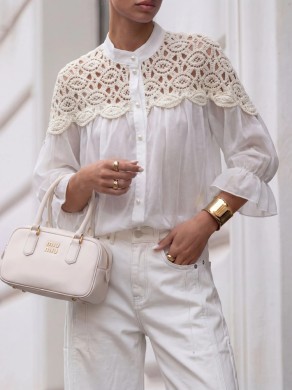 Elegancka bluzka damska koszula z koronką biała Cocomore