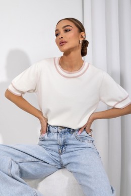 Sweter damski z krótkim rękawem Cocomore pudrowy