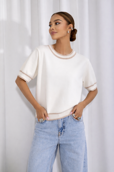 Sweter damski z krótkim rękawem Cocomore beżowy