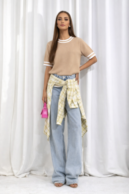 Sweter damski z krótkim rękawem Cocomore beżowy