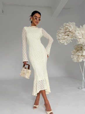 Kremowa koronkowa sukienka wieczorowa maxi Edan