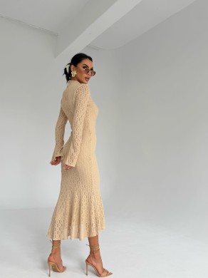 Beżowa koronkowa sukienka wieczorowa maxi Edan