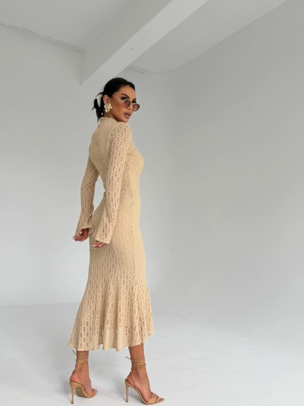 Beżowa koronkowa sukienka wieczorowa maxi Edan