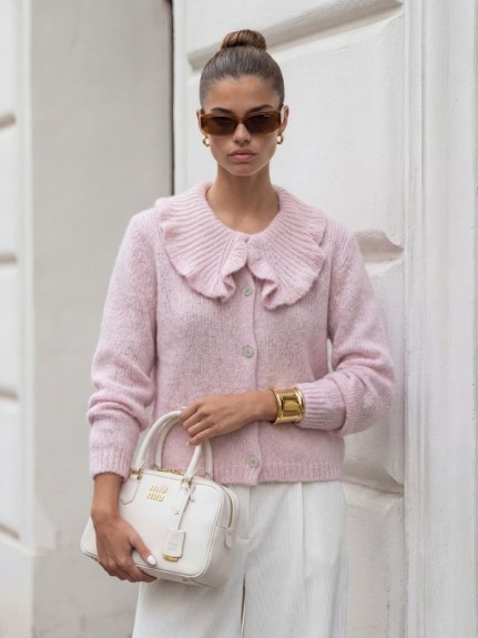 Sweter damski z kołnierzykiem z alpaki suri YARN różowy