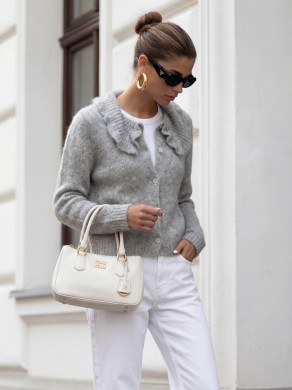 Sweter damski z kołnierzykiem z alpaki suri YARN szary