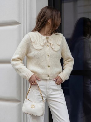Sweter damski z kołnierzykiem z alpaki suri YARN śmietankowy