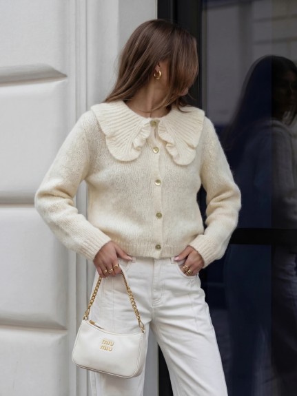 Sweter damski z kołnierzykiem z alpaki suri YARN śmietankowy