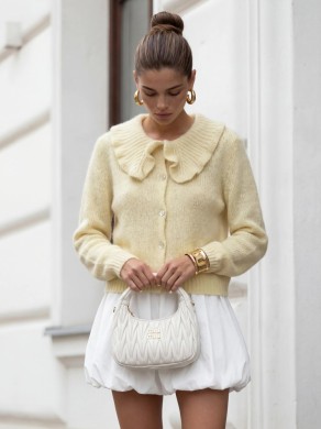 Sweter damski z kołnierzykiem z alpaki suri YARN żółty