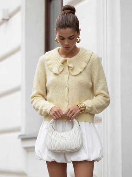 Sweter damski z kołnierzykiem z alpaki suri YARN żółty