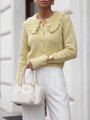 Sweter damski z kołnierzykiem z alpaki suri YARN żółty