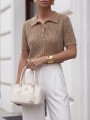 Ażurowy sweter damski premium POLO Yarn karmelowy