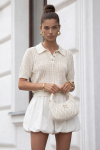 Ażurowy sweter damski premium POLO Yarn śmietankowy