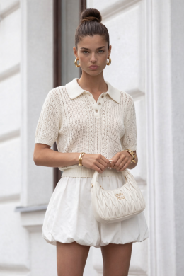 Ażurowy sweter damski premium POLO Yarn śmietankowy
