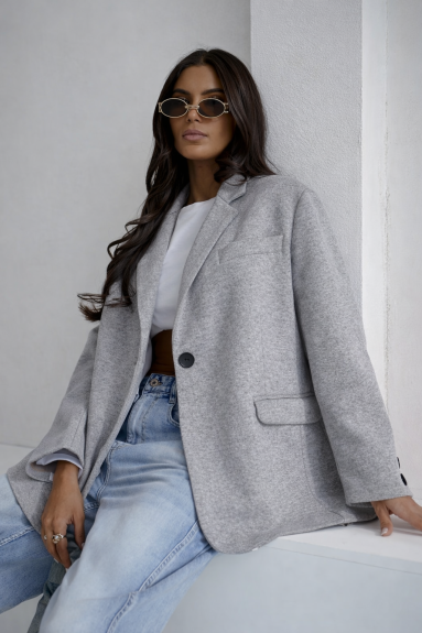 Bawełniana marynarka damska oversize Me Gusta – szary melanż, wygodna i stylowa