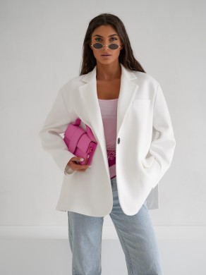 Bawełniana marynarka damska oversize Me Gusta – biała, wygodna i stylowa