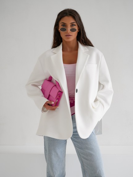Bawełniana marynarka damska oversize Me Gusta – biała, wygodna i stylowa