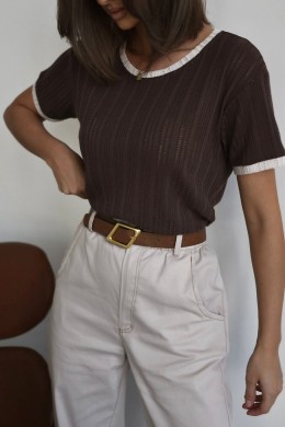 Bawełniana ażurowa bluzka XANA czekoladowa