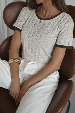 Bawełniana ażurowa bluzka XANA beżowa