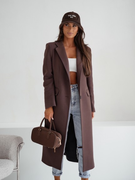 Wiosenny płaszcz damski Me Gusta bawełniany brązowy