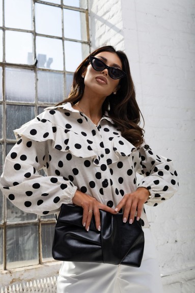 Lniana koszula damska w groszki z falbaną XANA