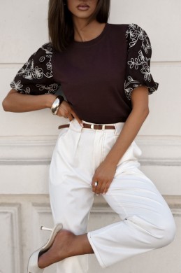 Bluzka damska z ozdobnym rękawem XANA czekoladowa