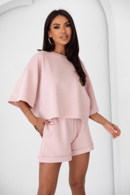 Pudrowy komplet damski dresowy bluza i spodenki Me Gusta