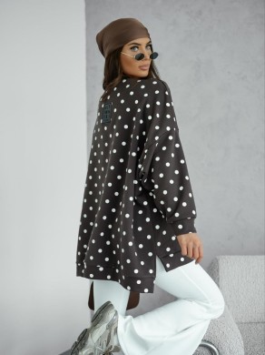 Bluza damska oversize Me Gusta w groszki brązowa