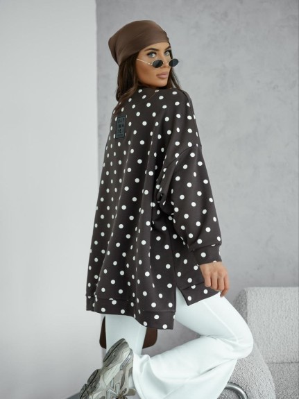 Bluza damska oversize Me Gusta w groszki brązowa