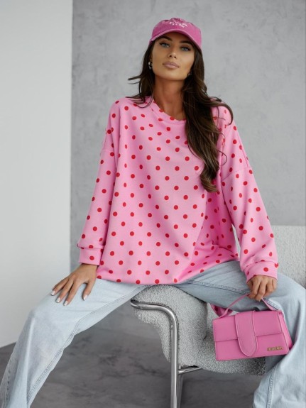 Bluza damska oversize Me Gusta w groszki różowa