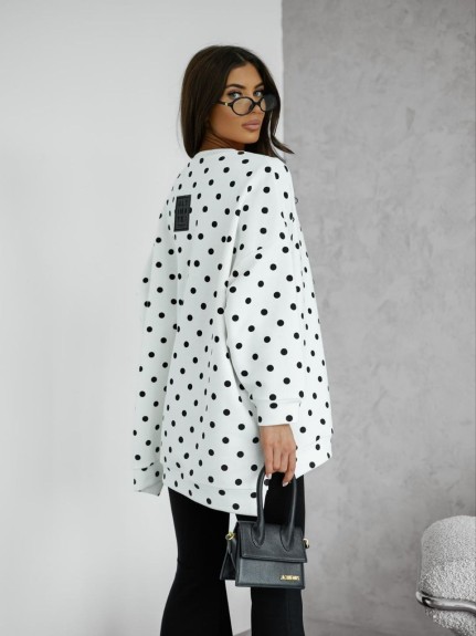 Bluza damska oversize Me Gusta w groszki biała