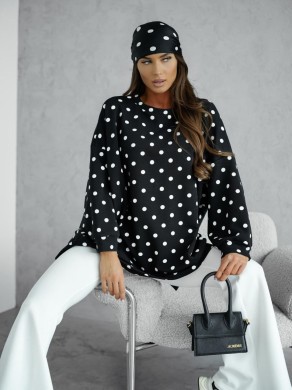 Bluza damska oversize Me Gusta w groszki czarna
