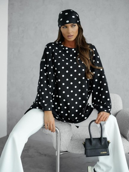 Bluza damska oversize Me Gusta w groszki czarna