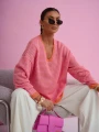Kolorowy sweter v-dekolt w paski Me Gusta pomarańczowy