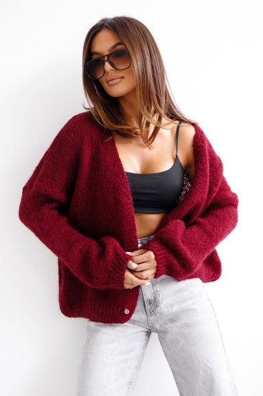 Kardigan damski oversize na co dzień Madame Sue bordowy