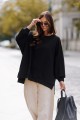 Bluza damska oversize Me Gusta czarna - bawełniana, z naszywką muchy